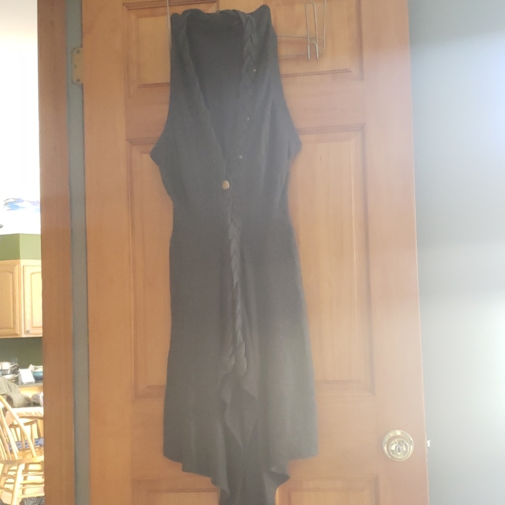 Charcoal Grey Knitted, Braided Sleeveless Coverup